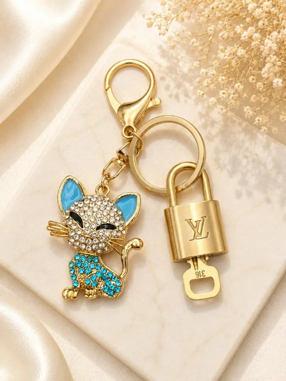 Louis Vuitton Gold Lock 🔑 Authentic LV Padlock + Unbranded Cat Bag Charm